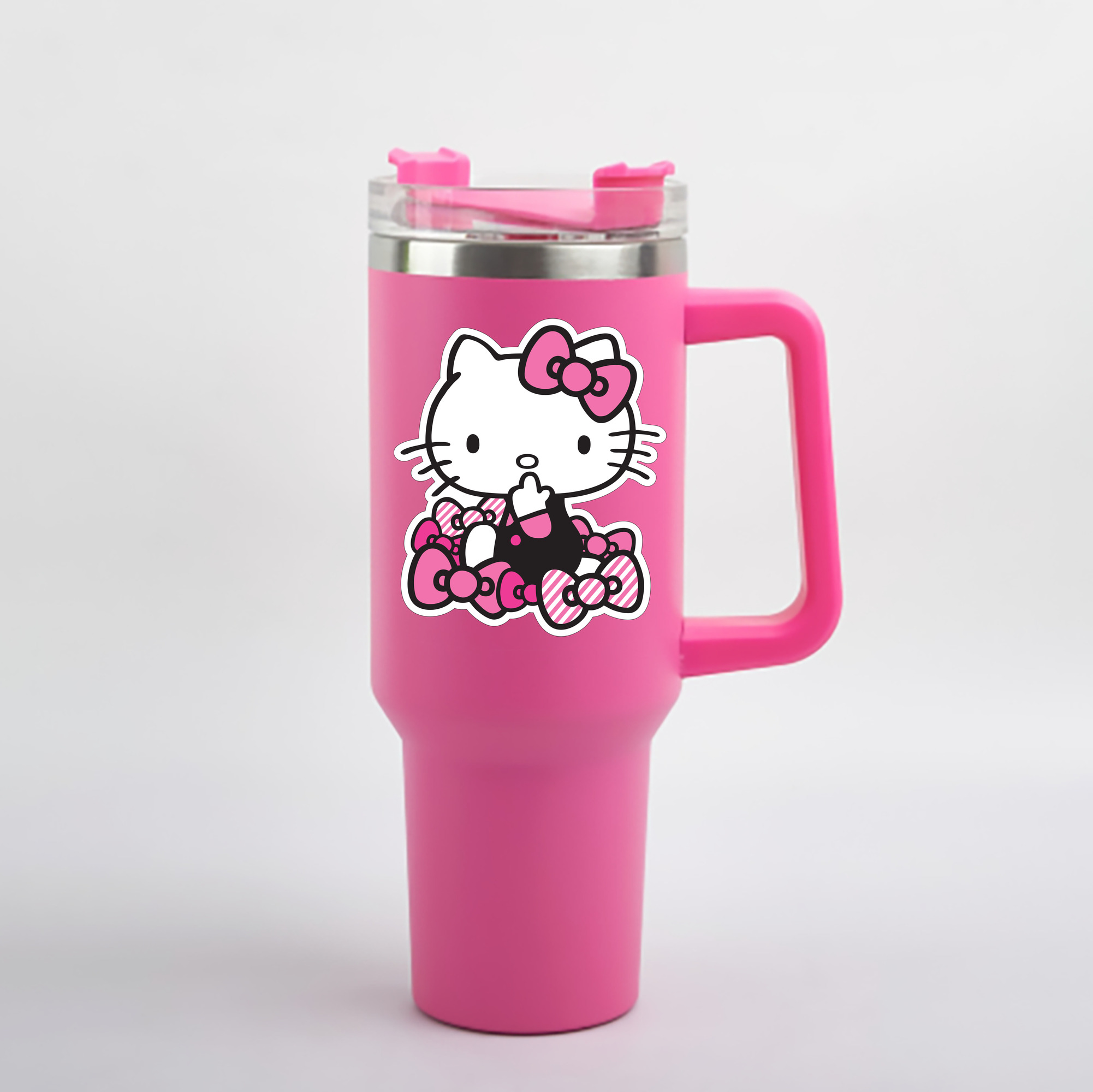 （画像用） Hello Kitty ハローキティ 1200mL車用タンブラー - クリスタルステッカー（プラスチックストロー付き）